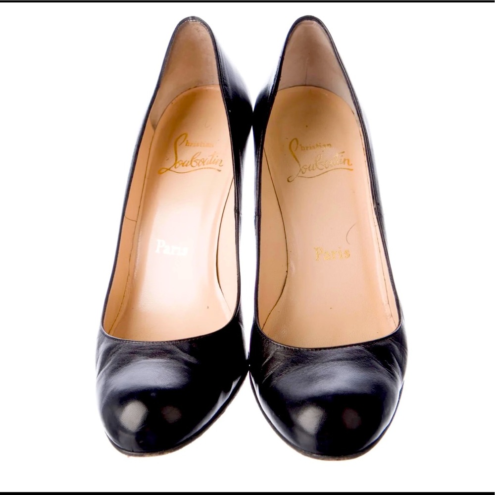 Christian Louboutin Black Leather Elisa Kid 100 Almond Toe Red Bottom Pumps